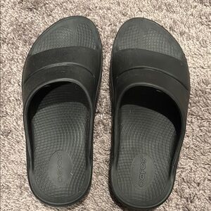 Oofos Black Slide Sandals